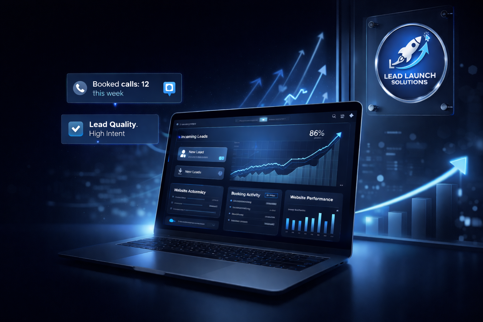 Lead Launch Solutions dashboard and growth visual